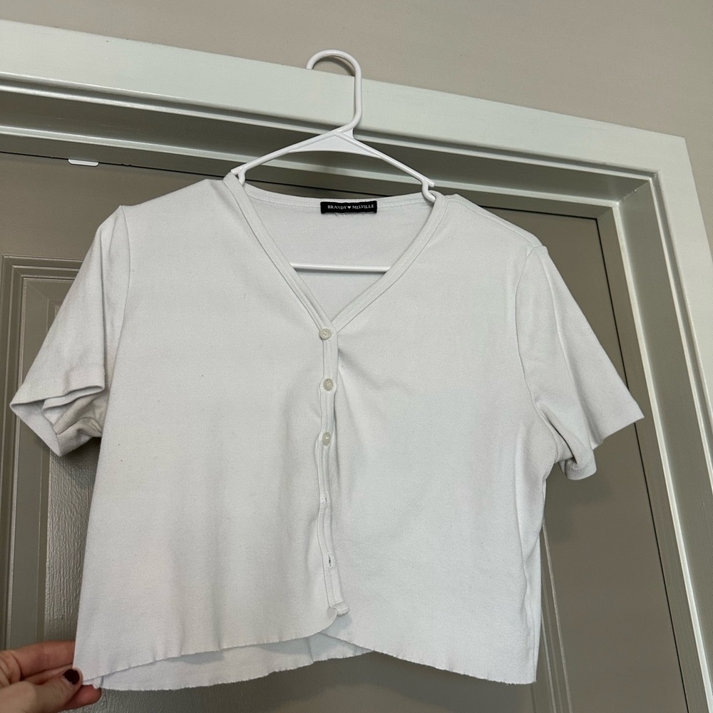 Brandy Melville White V-Neck Crop Top
